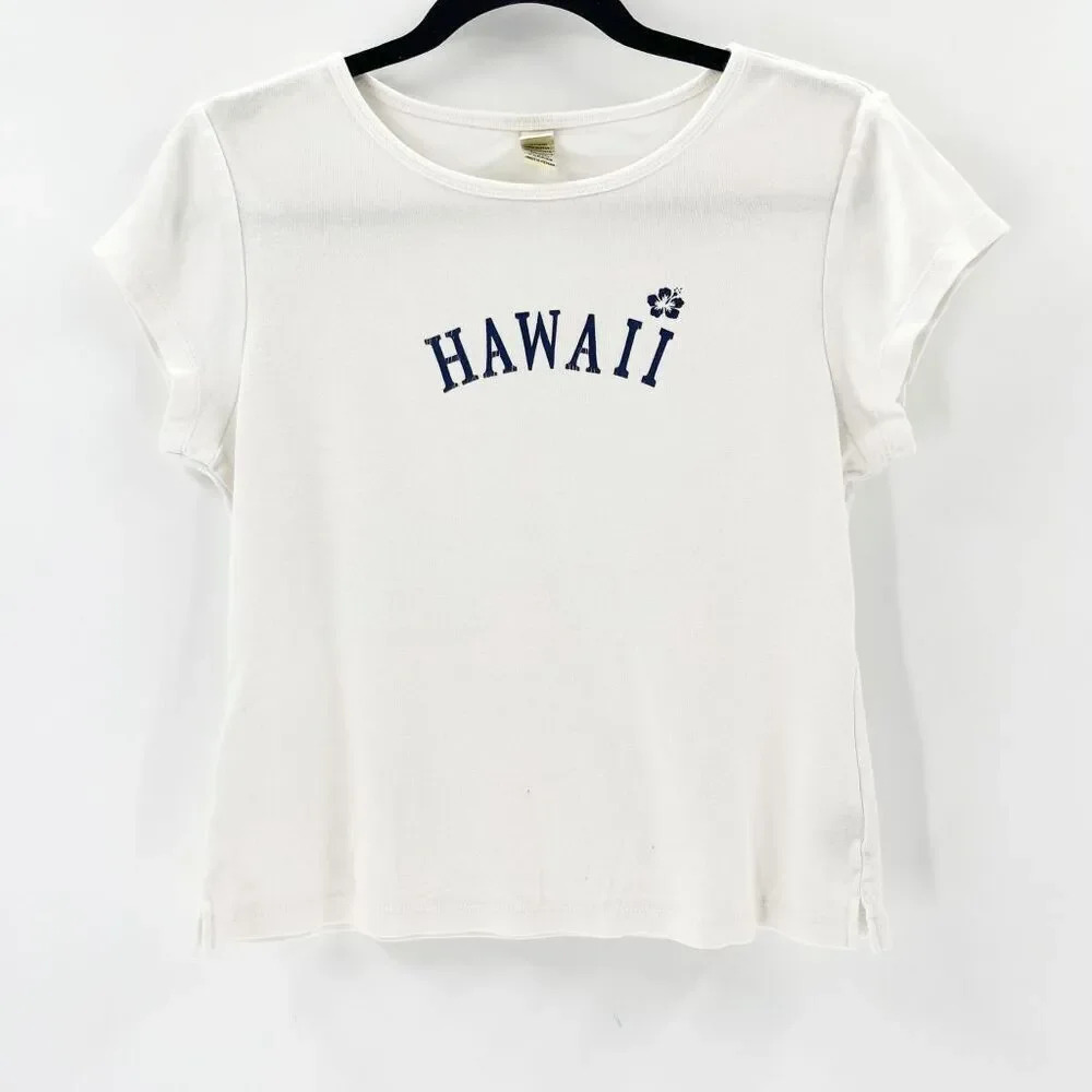 Kavio Hawaii T Shirt Tee Womens Size M White Short Sleeve‎ Round Neck Pullover